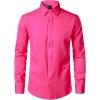 imageMens Stretch Soft Slim Fit Dress Shirts Long Sleeve Formal Wedding Business Casual Button Down ShirtHot Pink