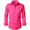 imageMens Stretch Soft Slim Fit Dress Shirts Long Sleeve Formal Wedding Business Casual Button Down ShirtHot Pink