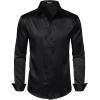 imageMens Shiny Luxury Satin Slim Fit Dress Shirts SilkLike Glossy Long Sleeve Button Down Shirts for Wedding Party PromBlack