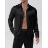 imageMens Shiny Luxury Satin Slim Fit Dress Shirts SilkLike Glossy Long Sleeve Button Down Shirts for Wedding Party PromBlack