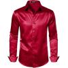 imageMens Shiny Luxury Satin Slim Fit Dress Shirts SilkLike Glossy Long Sleeve Button Down Shirts for Wedding Party PromBurgundy