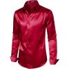 imageMens Shiny Luxury Satin Slim Fit Dress Shirts SilkLike Glossy Long Sleeve Button Down Shirts for Wedding Party PromBurgundy