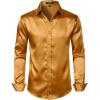 imageMens Shiny Luxury Satin Slim Fit Dress Shirts SilkLike Glossy Long Sleeve Button Down Shirts for Wedding Party PromGold