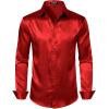imageMens Shiny Luxury Satin Slim Fit Dress Shirts SilkLike Glossy Long Sleeve Button Down Shirts for Wedding Party PromRed