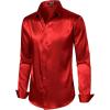 imageMens Shiny Luxury Satin Slim Fit Dress Shirts SilkLike Glossy Long Sleeve Button Down Shirts for Wedding Party PromRed