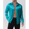 imageMens Shiny Luxury Satin Slim Fit Dress Shirts SilkLike Glossy Long Sleeve Button Down Shirts for Wedding Party PromTeal