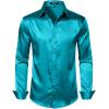 imageMens Shiny Luxury Satin Slim Fit Dress Shirts SilkLike Glossy Long Sleeve Button Down Shirts for Wedding Party PromTeal