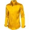 imageMens Shiny Luxury Satin Slim Fit Dress Shirts SilkLike Glossy Long Sleeve Button Down Shirts for Wedding Party PromYellow
