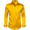 imageMens Shiny Luxury Satin Slim Fit Dress Shirts SilkLike Glossy Long Sleeve Button Down Shirts for Wedding Party PromYellow