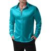 imageMens Shiny Luxury Satin Slim Fit Dress Shirts SilkLike Glossy Long Sleeve Button Down Shirts for Wedding Party PromTeal