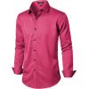 imageMens Stretch Wrinkle Free Dress Shirts Formal Wedding Prom Long Sleeve Button Down ShirtHot Pink