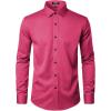imageMens Stretch Wrinkle Free Dress Shirts Formal Wedding Prom Long Sleeve Button Down ShirtHot Pink