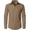 imageMens Stretch Regular Fit Long Sleeve Dress Shirts Lightweight Business Casual Button Down Shirts with PocketDark Khaki