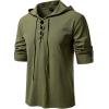 imageMens Pure Cotton Retro Style Lace Up Hooded Shirts for Renaissance Pirate Viking Medieval CostumeArmy Green