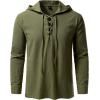 imageMens Pure Cotton Retro Style Lace Up Hooded Shirts for Renaissance Pirate Viking Medieval CostumeArmy Green