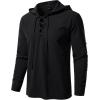imageMens Pure Cotton Retro Style Lace Up Hooded Shirts for Renaissance Pirate Viking Medieval CostumeBlack