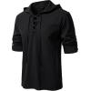 imageMens Pure Cotton Retro Style Lace Up Hooded Shirts for Renaissance Pirate Viking Medieval CostumeBlack