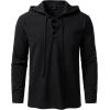 imageMens Pure Cotton Retro Style Lace Up Hooded Shirts for Renaissance Pirate Viking Medieval CostumeBlack