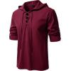 imageMens Pure Cotton Retro Style Lace Up Hooded Shirts for Renaissance Pirate Viking Medieval CostumeBurgundy
