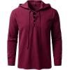 imageMens Pure Cotton Retro Style Lace Up Hooded Shirts for Renaissance Pirate Viking Medieval CostumeBurgundy