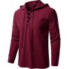imageMens Pure Cotton Retro Style Lace Up Hooded Shirts for Renaissance Pirate Viking Medieval CostumeBurgundy