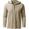 imageMens Pure Cotton Retro Style Lace Up Hooded Shirts for Renaissance Pirate Viking Medieval CostumeKhaki