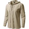 imageMens Pure Cotton Retro Style Lace Up Hooded Shirts for Renaissance Pirate Viking Medieval CostumeKhaki