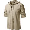 imageMens Pure Cotton Retro Style Lace Up Hooded Shirts for Renaissance Pirate Viking Medieval CostumeKhaki
