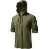 imageMens Pure Cotton Retro Style Lace Up Hooded Shirts for Renaissance Pirate Viking Medieval CostumeArmy Green