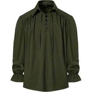 imageMens Pirate Vampire Ruffle Shirt Elastic Cuff Poet Victorian Steampunk Renaissance Medieval Cosplay CostumeArmy Greenb