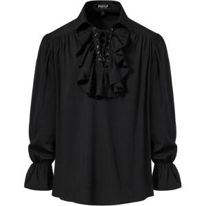 imageMens Pirate Vampire Ruffle Shirt Elastic Cuff Poet Victorian Steampunk Renaissance Medieval Cosplay CostumeBlack