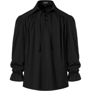 imageMens Pirate Vampire Ruffle Shirt Elastic Cuff Poet Victorian Steampunk Renaissance Medieval Cosplay CostumeBlackb