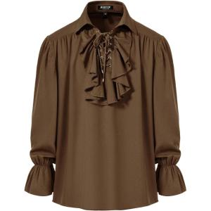imageMens Pirate Vampire Ruffle Shirt Elastic Cuff Poet Victorian Steampunk Renaissance Medieval Cosplay CostumeBrown