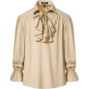imageMens Pirate Vampire Ruffle Shirt Elastic Cuff Poet Victorian Steampunk Renaissance Medieval Cosplay CostumeKhaki