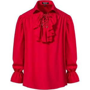 imageMens Pirate Vampire Ruffle Shirt Elastic Cuff Poet Victorian Steampunk Renaissance Medieval Cosplay CostumeRed