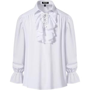 imageMens Pirate Vampire Ruffle Shirt Elastic Cuff Poet Victorian Steampunk Renaissance Medieval Cosplay CostumeWhite