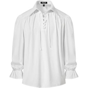 imageMens Pirate Vampire Ruffle Shirt Elastic Cuff Poet Victorian Steampunk Renaissance Medieval Cosplay CostumeWhiteb