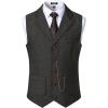 imageMens Vintage Slim Fit Suit Vest Formal Prom Party Herringbone Pattern Waistcoat with Chain DetailDark Grey