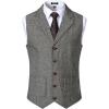 imageMens Vintage Slim Fit Suit Vest Formal Prom Party Herringbone Pattern Waistcoat with Chain DetailLight Grey