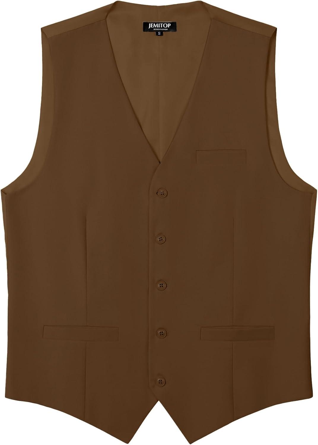 imageMens Classic Slim Fit Dress Vest Formal Wedding Prom Tuxedo Suit Vest with PocketBrown
