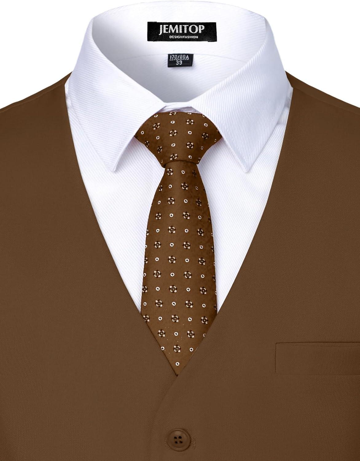 imageMens Classic Slim Fit Dress Vest Formal Wedding Prom Tuxedo Suit Vest with PocketBrown