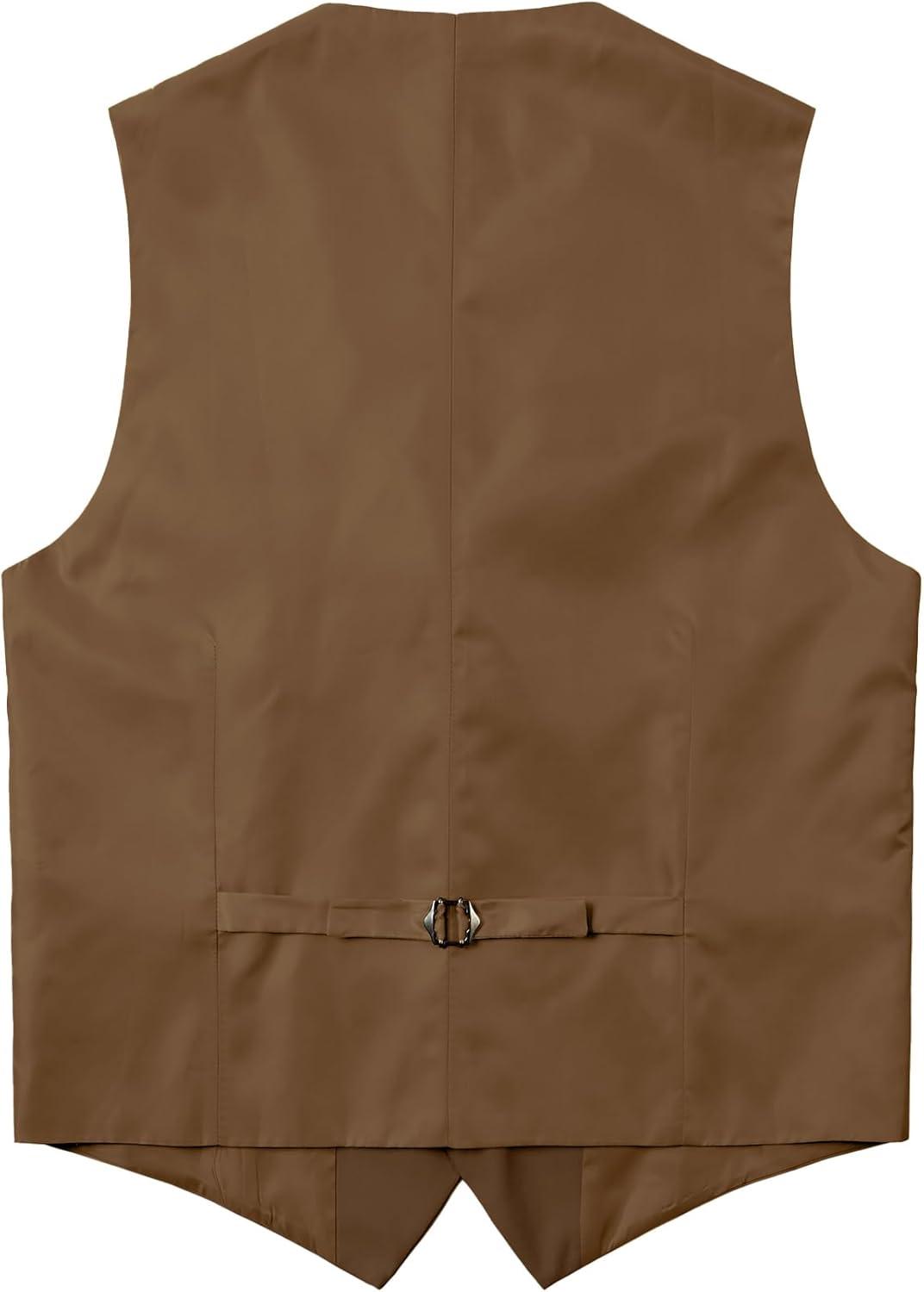 imageMens Classic Slim Fit Dress Vest Formal Wedding Prom Tuxedo Suit Vest with PocketBrown