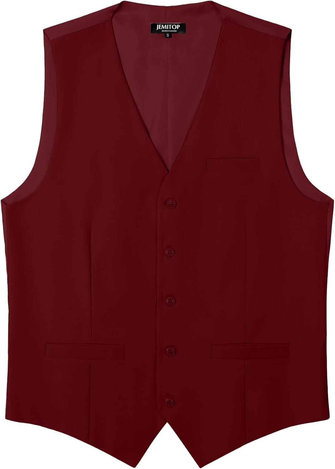 imageMens Classic Slim Fit Dress Vest Formal Wedding Prom Tuxedo Suit Vest with PocketBurgundy