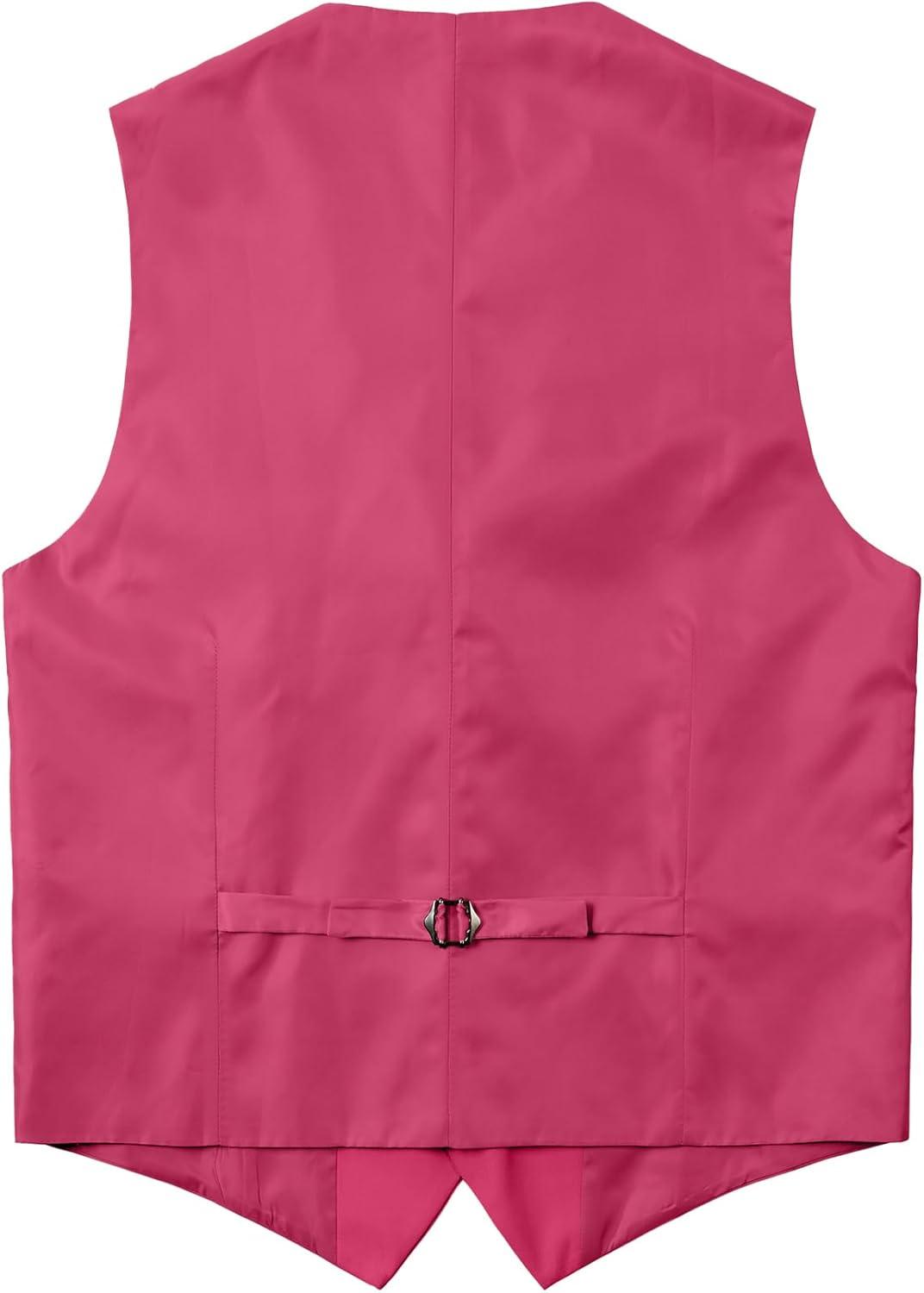 imageMens Classic Slim Fit Dress Vest Formal Wedding Prom Tuxedo Suit Vest with PocketHot Pink