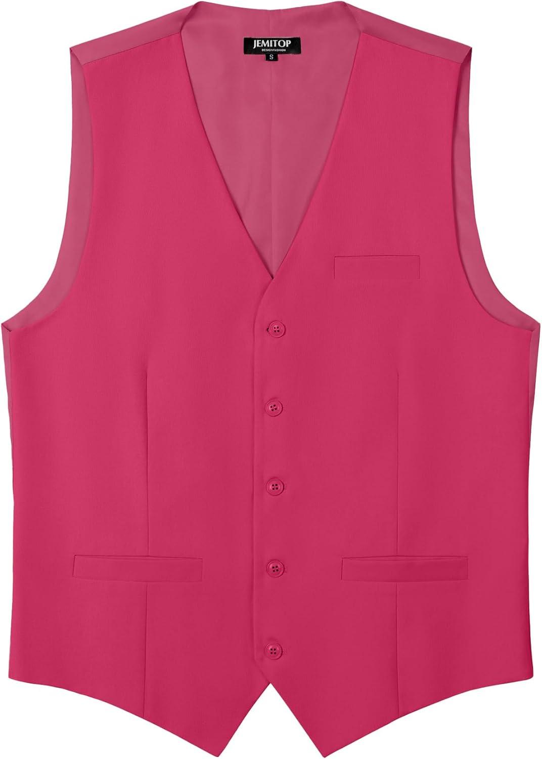 imageMens Classic Slim Fit Dress Vest Formal Wedding Prom Tuxedo Suit Vest with PocketHot Pink