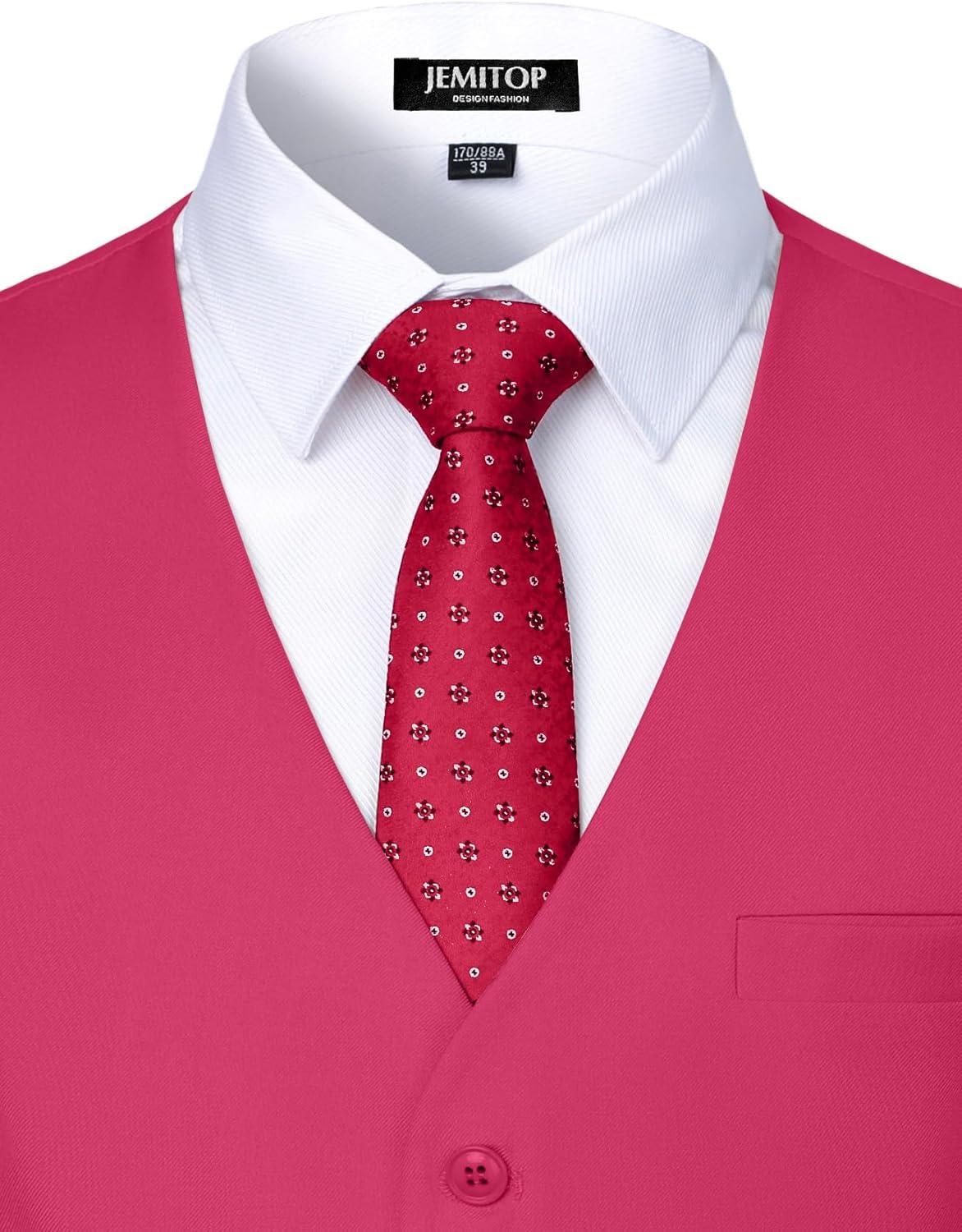 imageMens Classic Slim Fit Dress Vest Formal Wedding Prom Tuxedo Suit Vest with PocketHot Pink