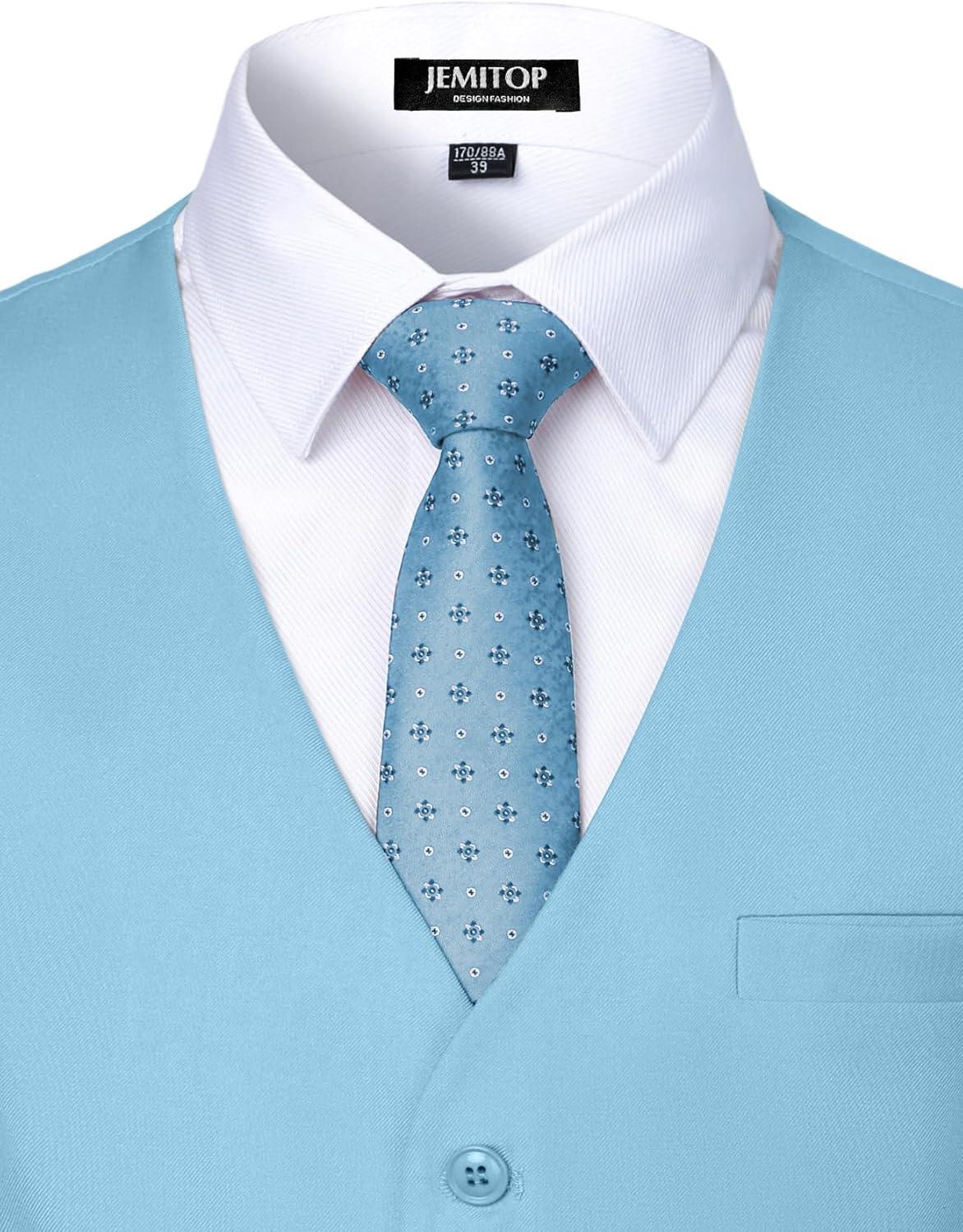 imageMens Classic Slim Fit Dress Vest Formal Wedding Prom Tuxedo Suit Vest with PocketLight Blue