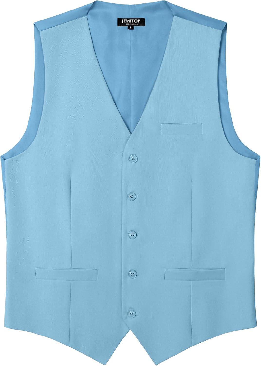 imageMens Classic Slim Fit Dress Vest Formal Wedding Prom Tuxedo Suit Vest with PocketLight Blue