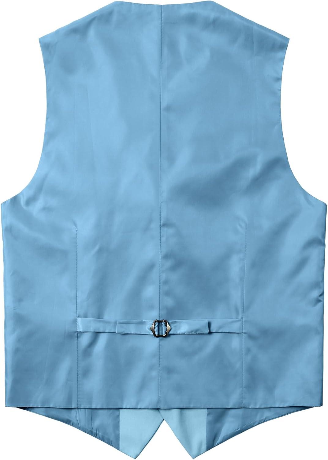 imageMens Classic Slim Fit Dress Vest Formal Wedding Prom Tuxedo Suit Vest with PocketLight Blue