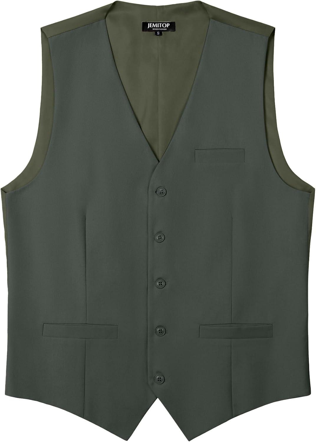 imageMens Classic Slim Fit Dress Vest Formal Wedding Prom Tuxedo Suit Vest with PocketOlive Green